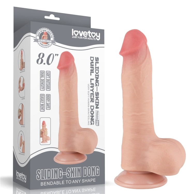 Dildo  8'' mocna przyssawka, z przesuwalną skórą