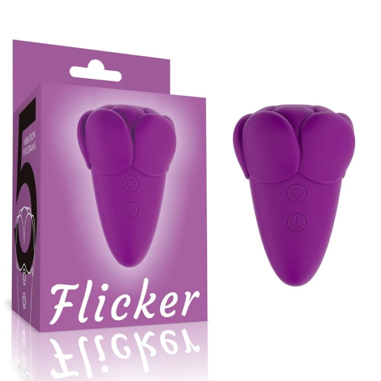 Masażer FLICKER  - migoczący języczek, otacza kwiatowymi  płatkami  dodaje zmysłowości, fioletowy