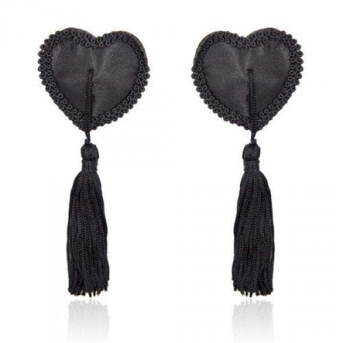 Nakładki na biust  w kształcie serca  - czarne Heart Nipples Tassels