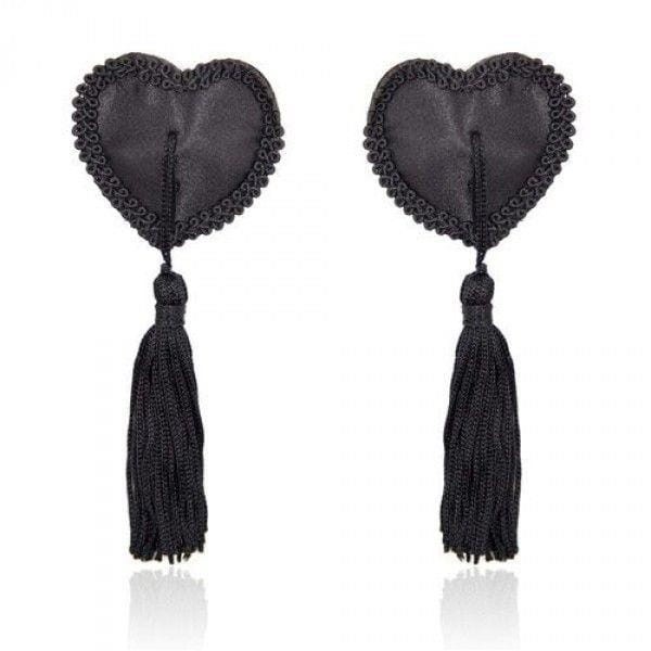 Nakładki na biust  w kształcie serca  - czarne Heart Nipples Tassels