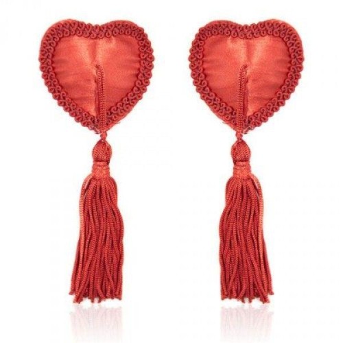 Nakładki na biust  w kształcie serca- czerwone Heart Nipples Tassels RED