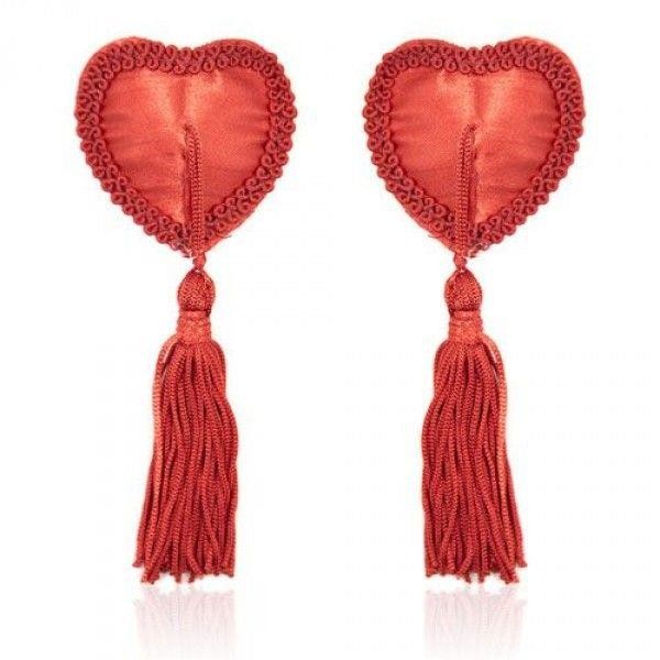 Nakładki na biust  w kształcie serca- czerwone Heart Nipples Tassels RED