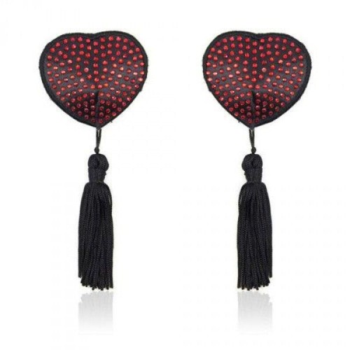 Nakładki na biust  w kształcie serca-czarne z czerwonymi cyrkoniami Heart shine nipples tassels