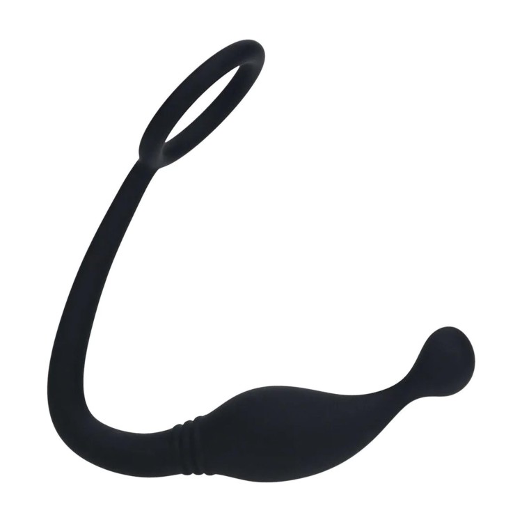 Silikonowy pierścień na penisa ze stymulatorem prostaty – rozmiar S – czarny